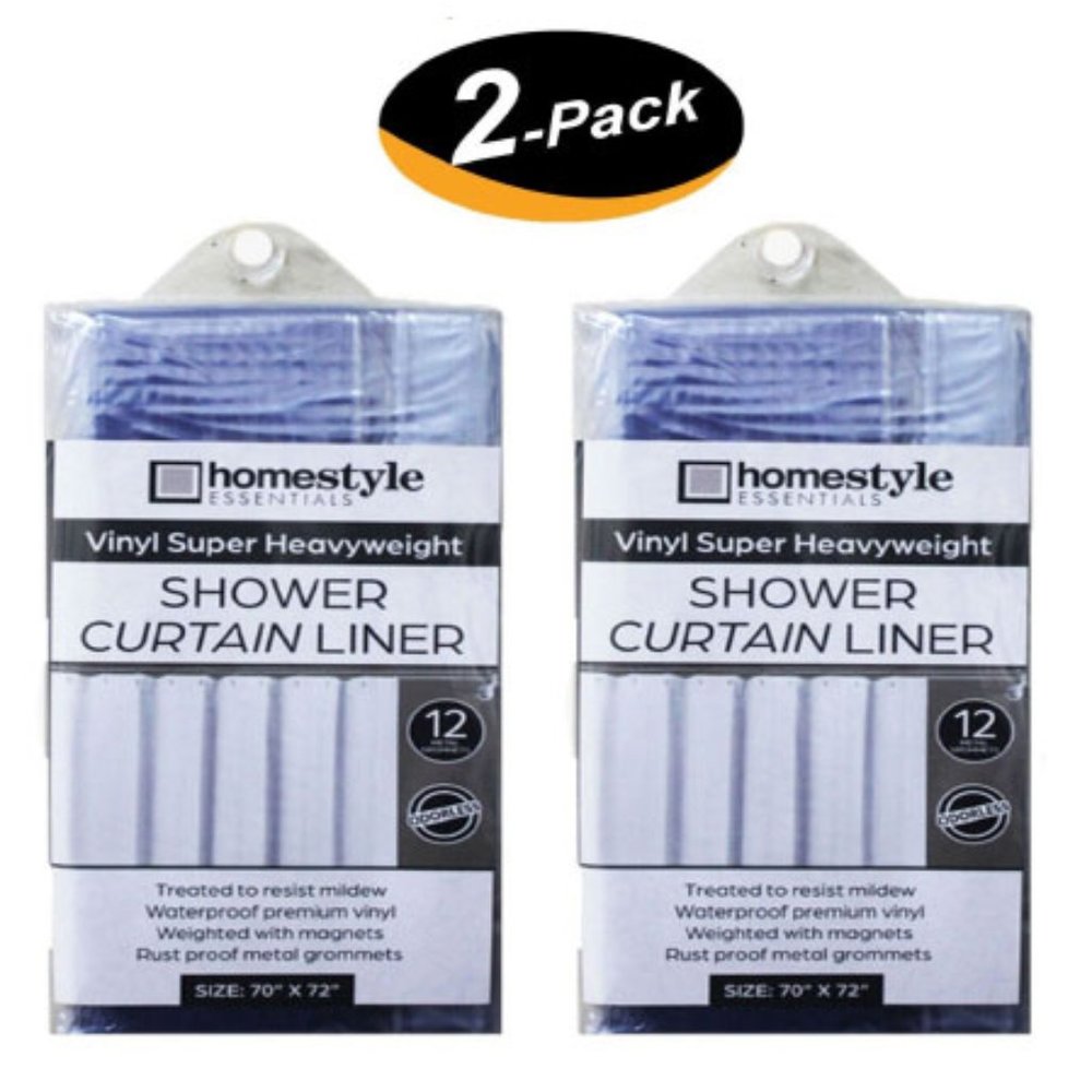 (2 Pack) PVC Vinyl Super Heavyweigt Waterproof Shower Curtain Liner Clear Color